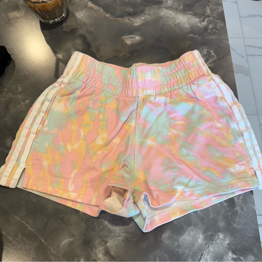 Adidas Pink and Yellow Athletic Shorts Vibrant Style